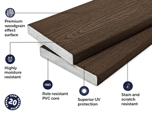 Cladco Premium PVC-ASA Woodgrain Effect Capstock Decking Board - Walnut (3.6m)