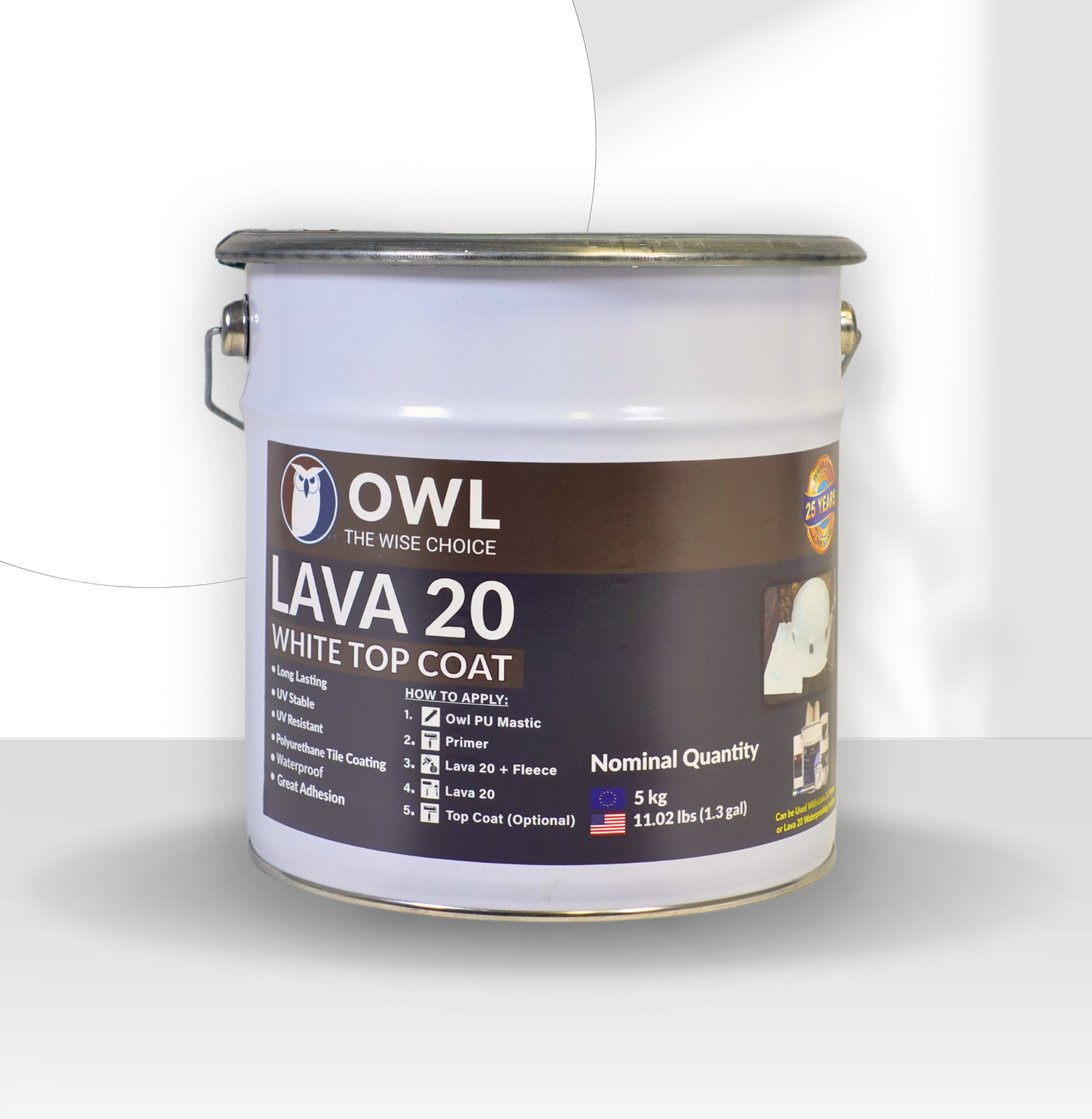 LAVA 20 Polyurethane Waterproofing Forever Topcoat in 1kg and 5kg tins for durable, UV-resistant roof protection
