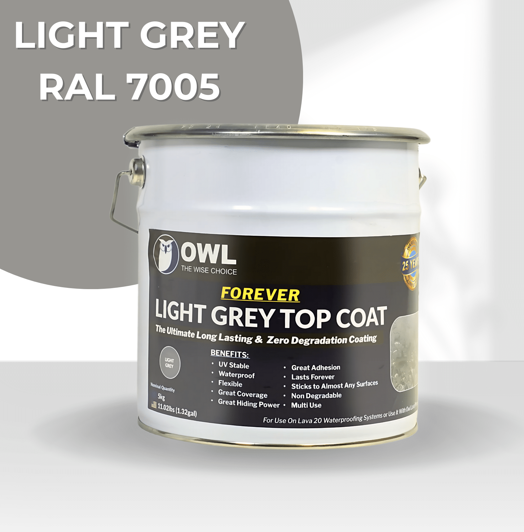 LAVA 20 Polyurethane Waterproofing Forever Topcoat in 1kg and 5kg tins for UV-resistant, durable roof protection