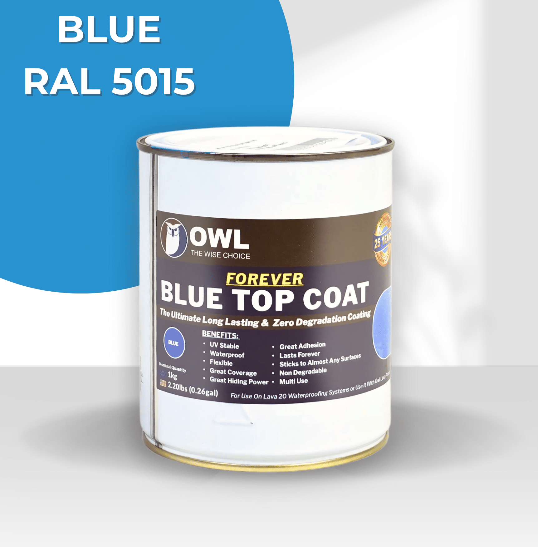 LAVA 20 Polyurethane Waterproofing Forever Topcoat in 1kg and 5kg tins for durable, UV-resistant roof and surface protection