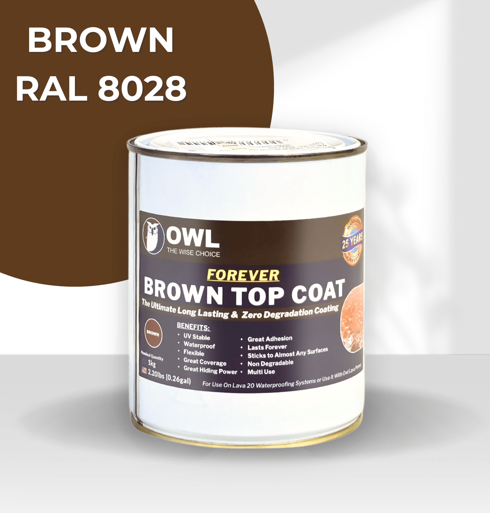 LAVA 20 Polyurethane Waterproofing Forever Topcoat in 1kg and 5kg sizes, UV-resistant and durable protective coating for roofs and surfaces