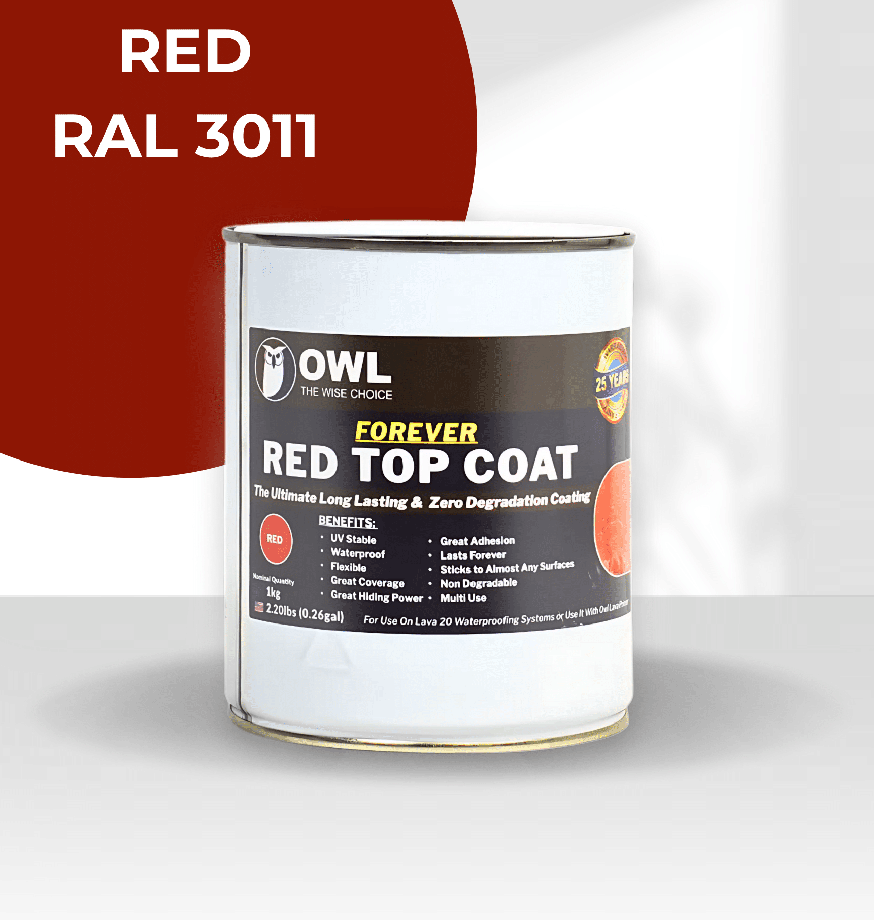 LAVA 20 Polyurethane Waterproofing Forever Topcoat 1kg and 5kg tins, UV-stable, elastic, waterproof coating for roofs and walls with 25-year warranty