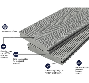 Cladco Solid Woodgrain Effect Reversible Composite Decking Board - Redwood (4m)