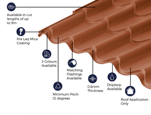 Cladco 41/1000 Tile Form 0.6 Thick Mica Coated Tile Effect Roof Sheet - Copper Brown