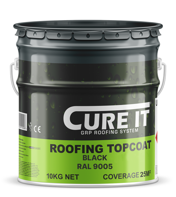 Cure It GRP Roofing Pre-Mixed Topcoat Black RAL 9005 - 10kg