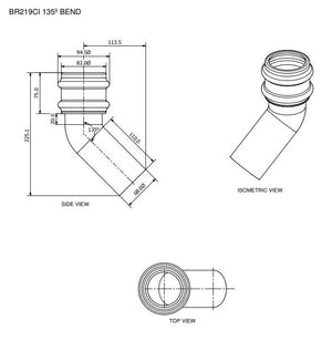 Brett Martin Round 68mm Cast Iron Effect 135° Spigot Bend (BR219CI)