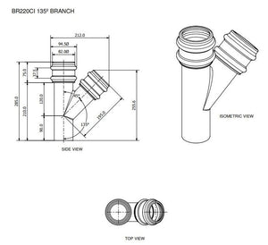 Brett Martin Round 68mm Cast Iron Effect 135° Branch (BR220CI)