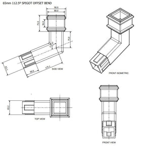 Brett Martin Square 65mm Cast Iron Effect 112.5° Spigot Bend (BR509CI)