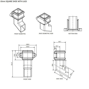 Brett Martin Square 65mm Cast Iron Effect Shoe with Lugs (BR516LCI)