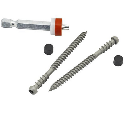 Cladco Hidden Deck Fasteners pack with 65mm screws and colored plugs for PVC and composite decking