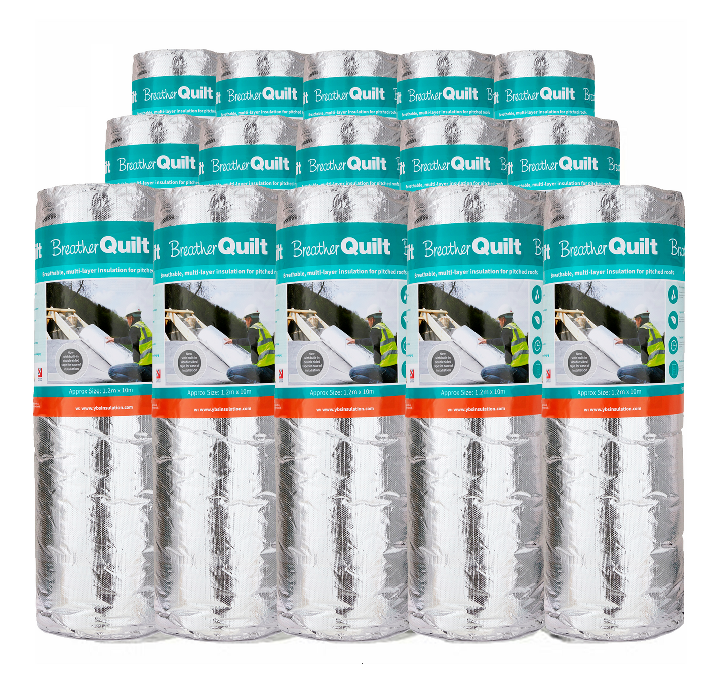 YBS BreatherQuilt 2-In-1 Multifoil Breathable Insulation Roll - 1.2m x 10m (PALLET of 15 Rolls)