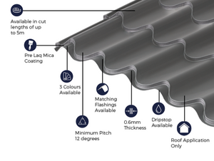 Cladco 41/1000 Tile Form 0.6 Thick Mica Coated Tile Effect Roof Sheet - Graphite Grey