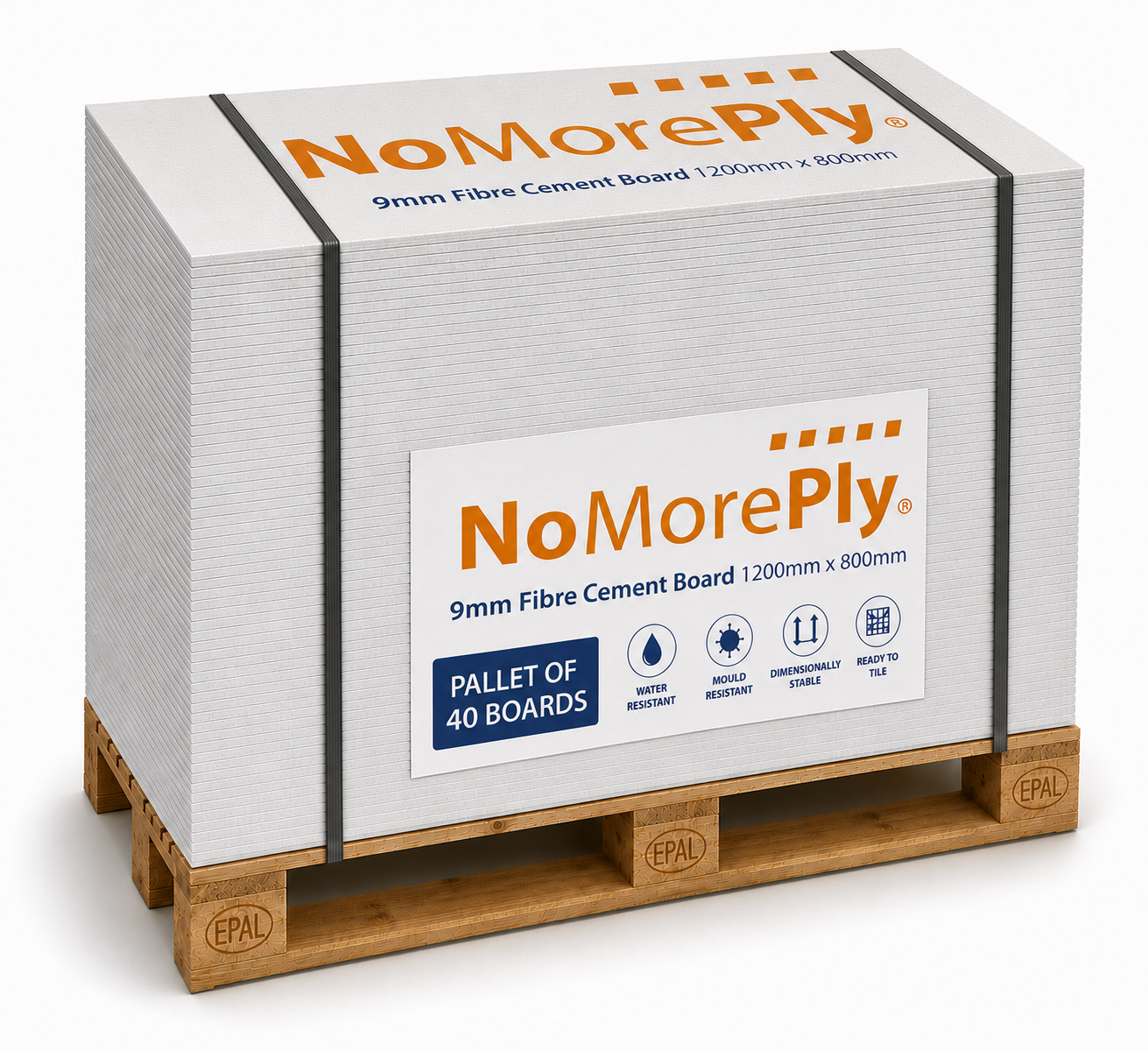 NoMorePly® 9mm Fibre Cement Board 1200mm x 800mm (PALLET of 40 Boards)