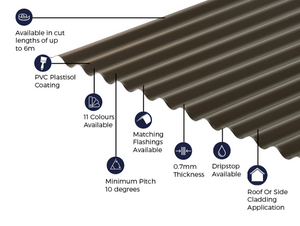 Cladco 13/3 Corrugated 0.7 PVC Plastisol Coated Roof Sheet - Vandyke Brown