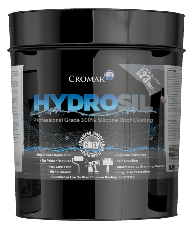 Cromar Hydrosil ProGrade 100% Silicone Liquid Roof Coating - Grey 18.9Ltr