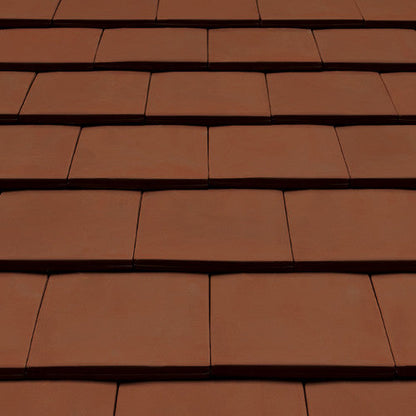Sandtoft 20/20 tile and half right hand clay plain roof tiles arranged in rows